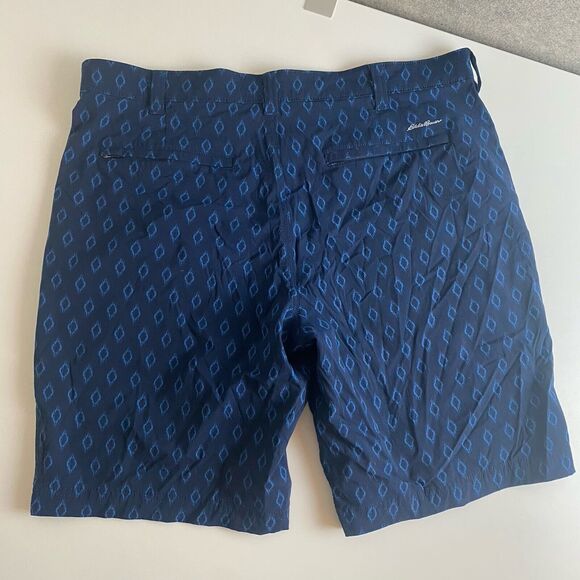 Eddie Bauer Travex Guide Pro Mens Shorts Size 38 Blue Pattern Outdoor 9” Hike - Picture 2 of 13